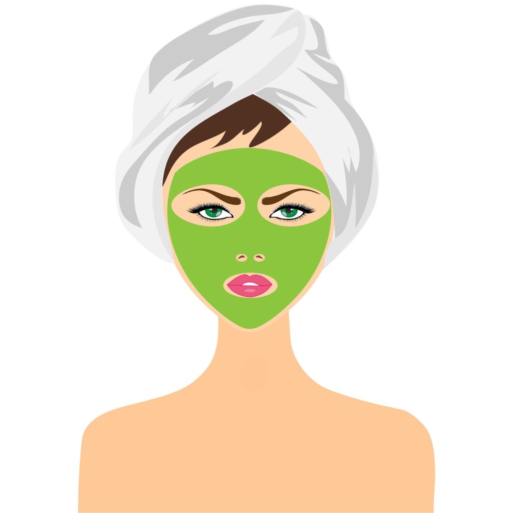 cartoon of green face mask on women